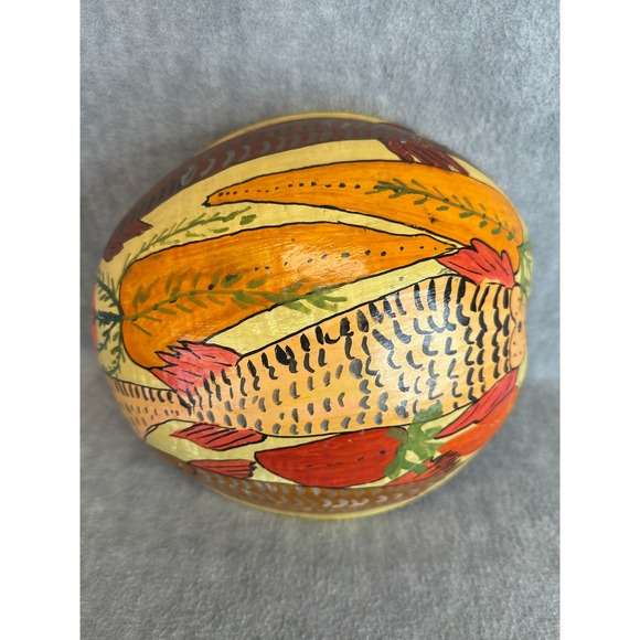 VTG Handcrafted Folk Art Bowl Calabash Gourd Fish and Carrot Primitive Design - Picture 7 of 8